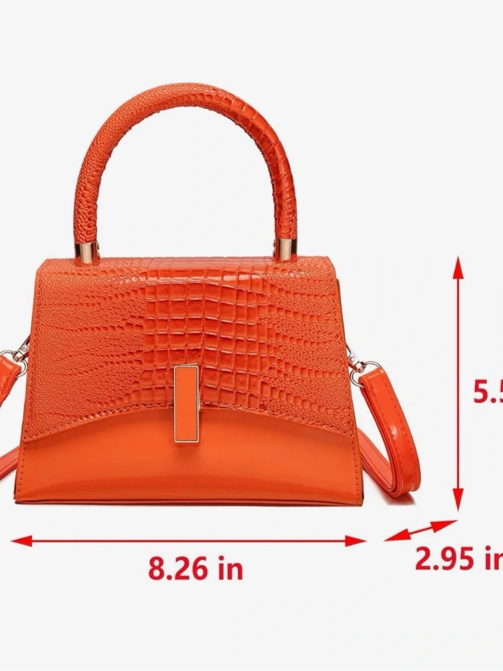 Orange Croc-Texture Top-Handle Bag - Picture 4 of 5